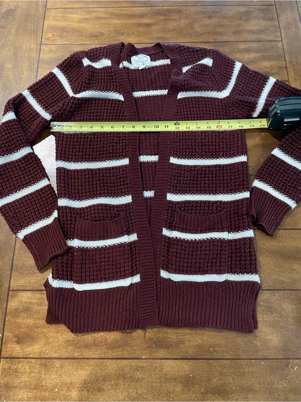 Pink Republic Burgundy and White Striped Open-Front Cardigan